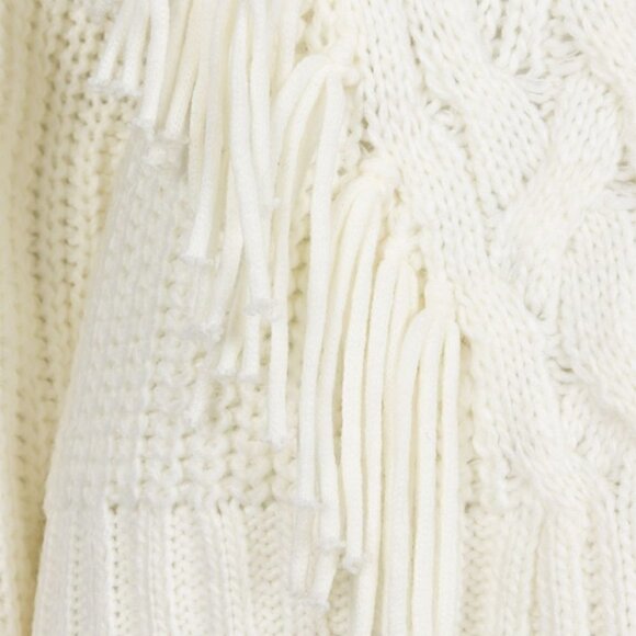 NWT ESQUALO White Fringe Cable Knit Sweater - Picture 3 of 9